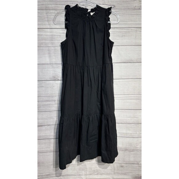 J.CREW Dresses & Skirts - J.Crew Tiered Ruffle Shoulder Sleeveless Midi Dress Black Cotton Blend Size 2